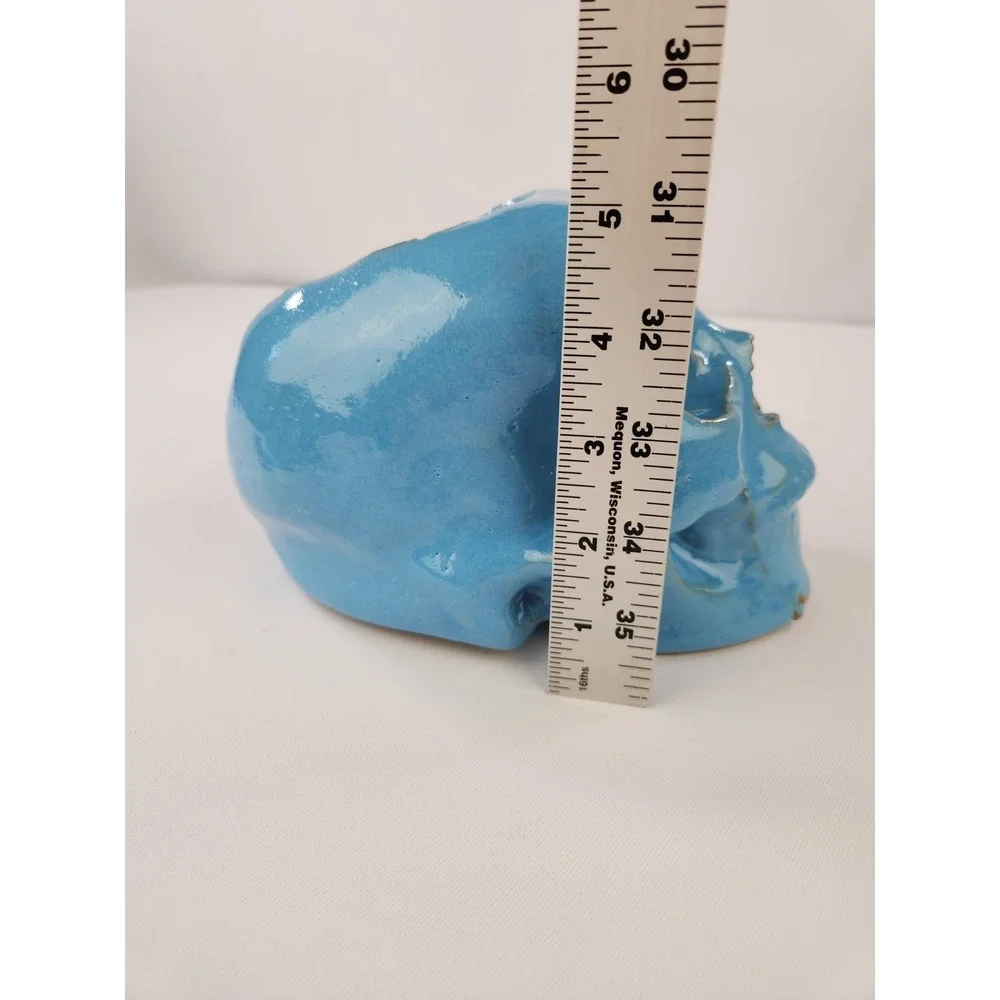 Large Human skull planter pot ceramic Artisan Handmade Art Blue Decor Ohio